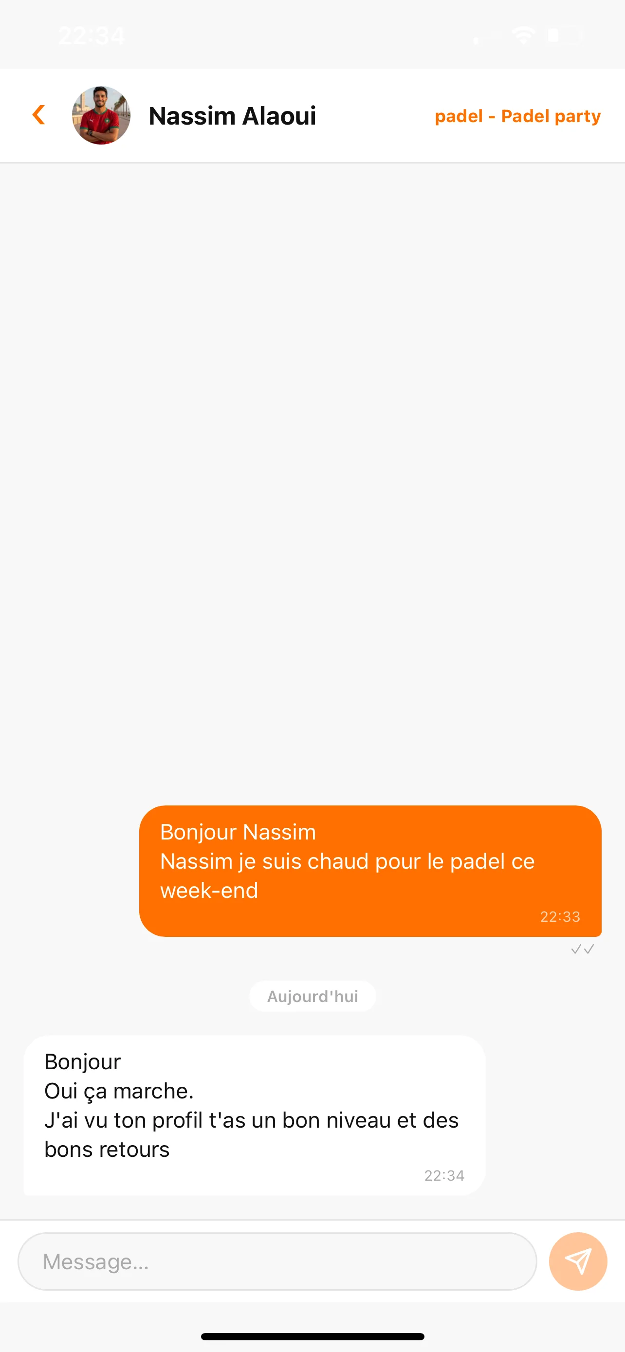Chat intégré dans l’application YourSportMatcher