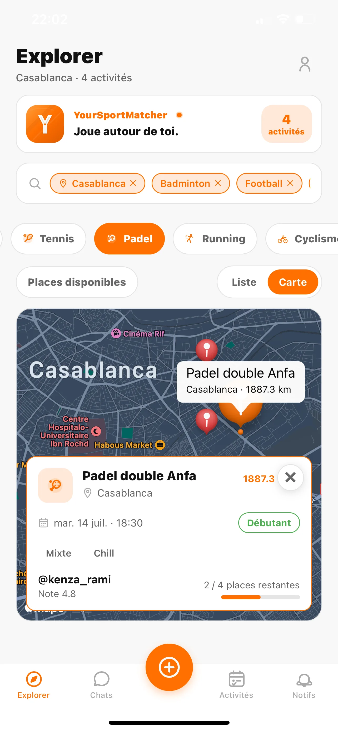 Explorer les activités autour de soi sur la carte